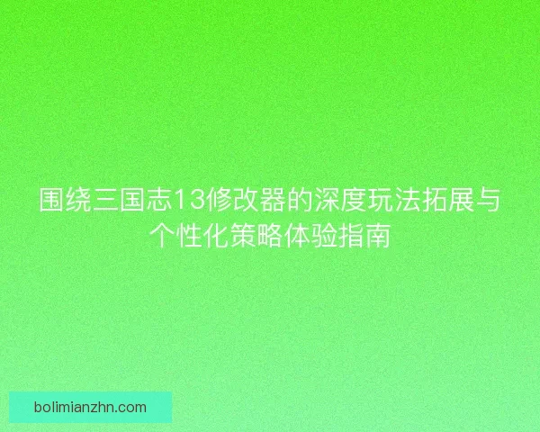 围绕三国志13修改器的深度玩法拓展与个性化策略体验指南